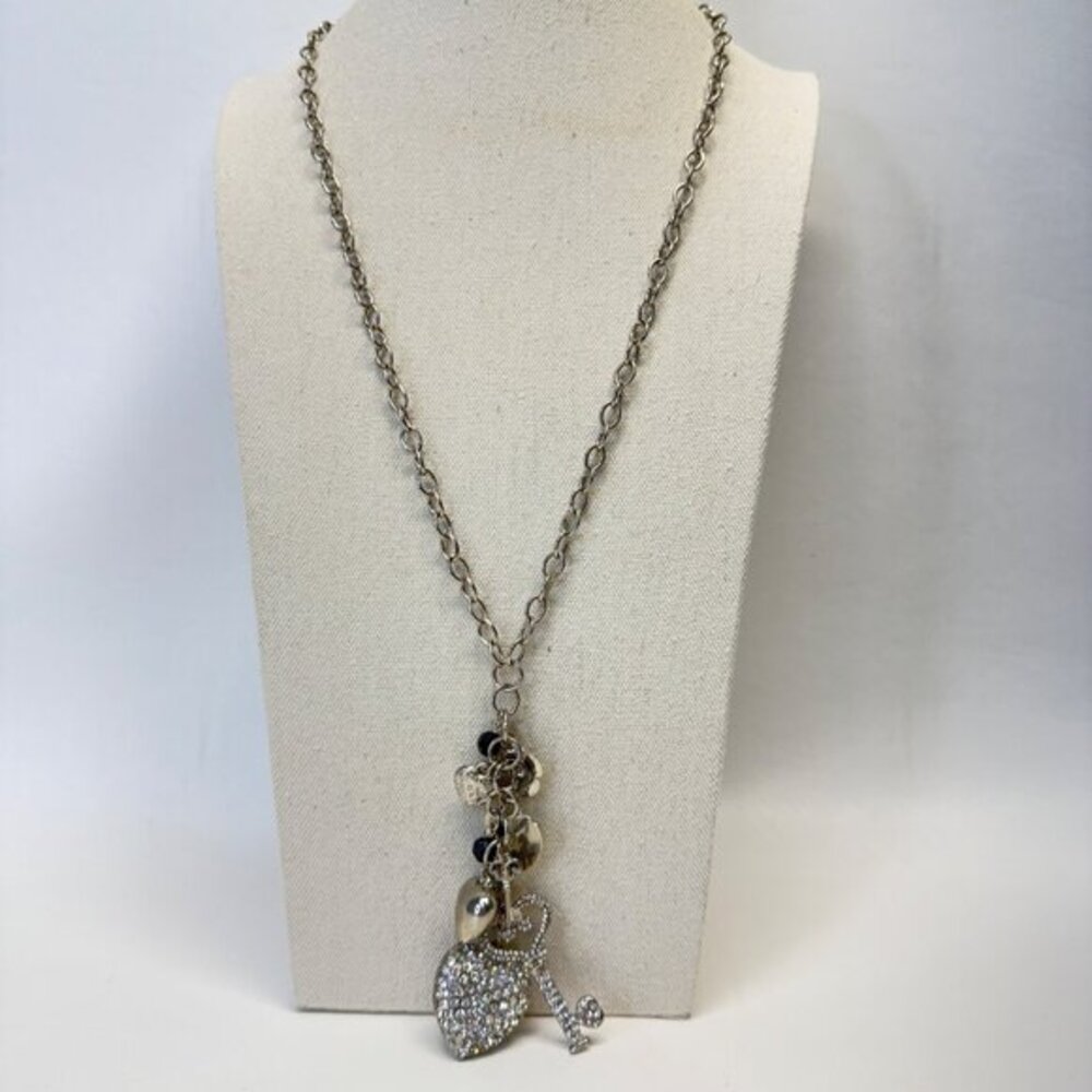 Heart Pendant Charm Necklace‎ Lock Key Love Silver-Tone Sparkle